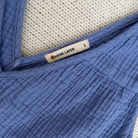 Marine Layer Corinne Double Cotton Cloth Maxi Dress Blue Size Small - Picture 3 of 5